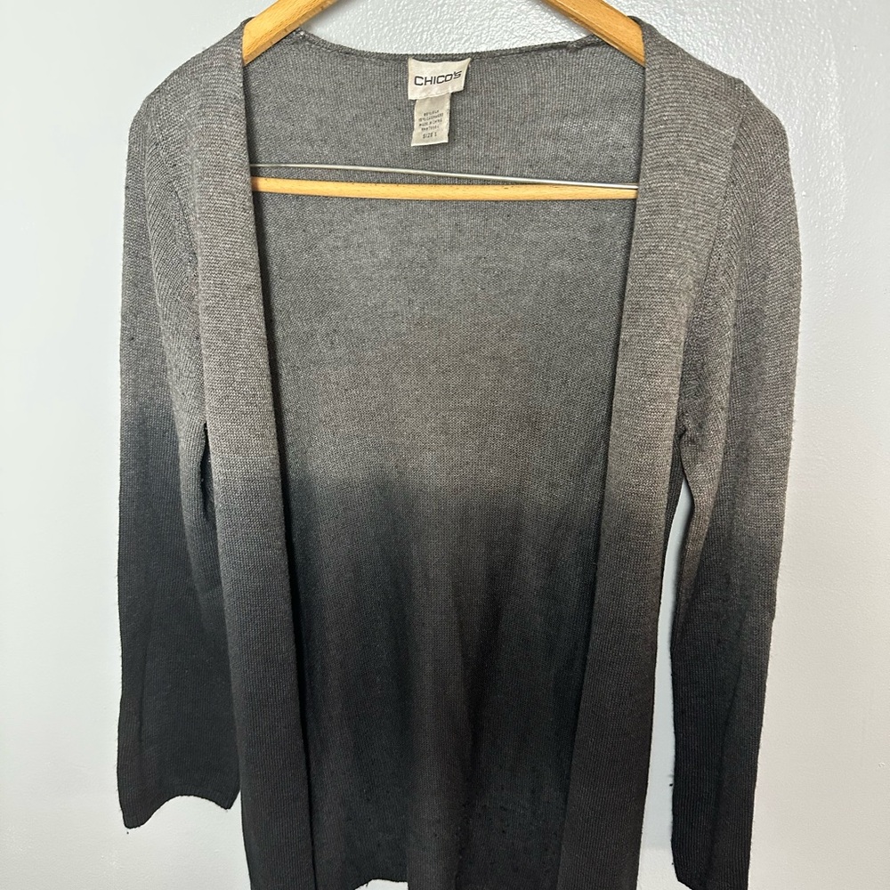 Chico's 1 Gray Ombre Gray Women's cardigan Sweater M Silk Cashmere